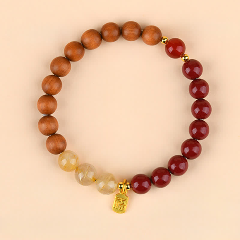 Buddha Stones Strawberry Quartz Citrine Five Elements Fu Character Luck Bracelet - Wood Fire Earth(Wrist Circumference:15–16 cm) - image 14