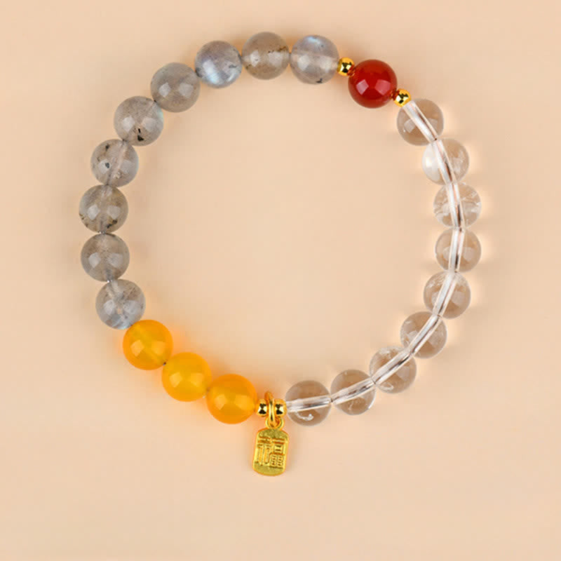 Buddha Stones Strawberry Quartz Citrine Five Elements Fu Character Luck Bracelet - Water Metal Earth(Wrist Circumference:15–16 cm) - image 8