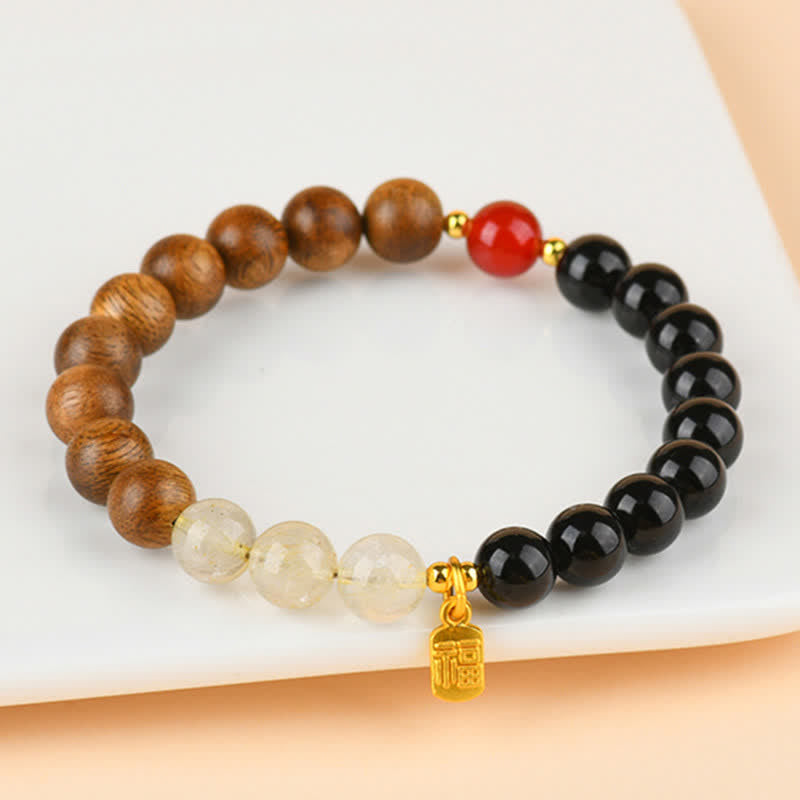 Buddha Stones Strawberry Quartz Citrine Five Elements Fu Character Luck Bracelet - image 20