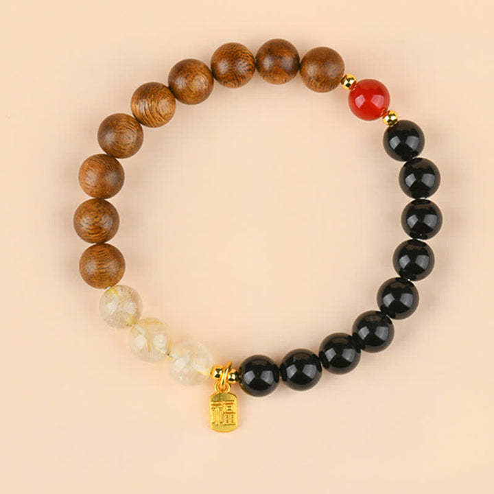 Buddha Stones Strawberry Quartz Citrine Five Elements Fu Character Luck Bracelet - Wood Water Earth(Wrist Circumference:15–16 cm) - image 19