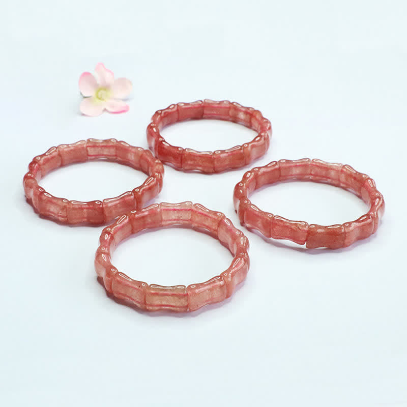 Buddha Stones Strawberry Quartz Bamboo Positive Bracelet - image 3
