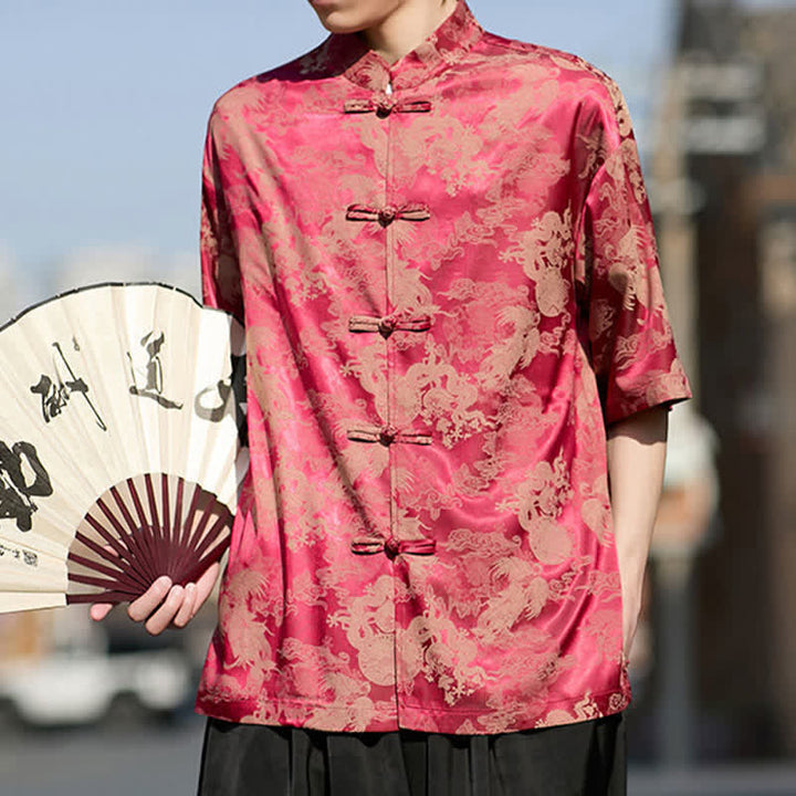 Buddha Stones Summer Tang Style Frog Button Animal Patterns Men's Short Sleeve Shirts - image 7