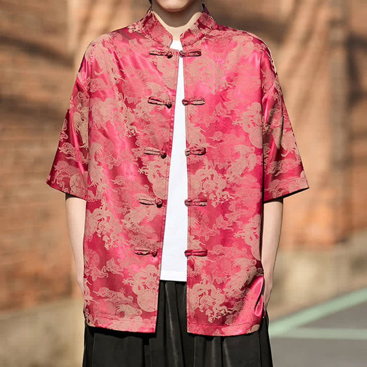 Buddha Stones Summer Tang Style Frog Button Animal Patterns Men's Short Sleeve Shirts - image 2