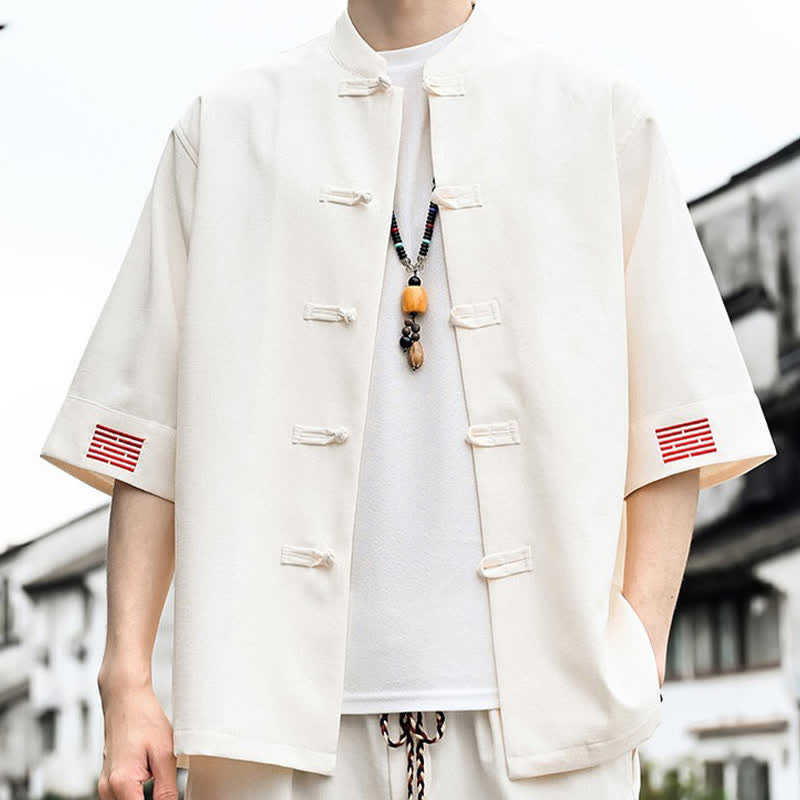 Buddha Stones Summer Tang Style Frog Button Solid Men's Short Sleeve Shirts - image 10