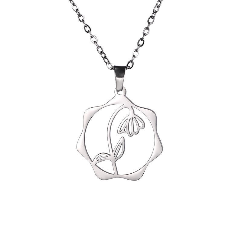Buddha Stones Titanium Steel Birth Flower Lotus Enlightenment Pendant Necklace - Snowdrop - Silvery Titanium Steel - image 27