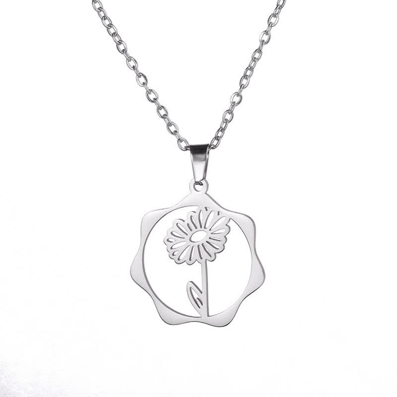 Buddha Stones Titanium Steel Birth Flower Lotus Enlightenment Pendant Necklace - Daisy - Silvery Titanium Steel - image 13