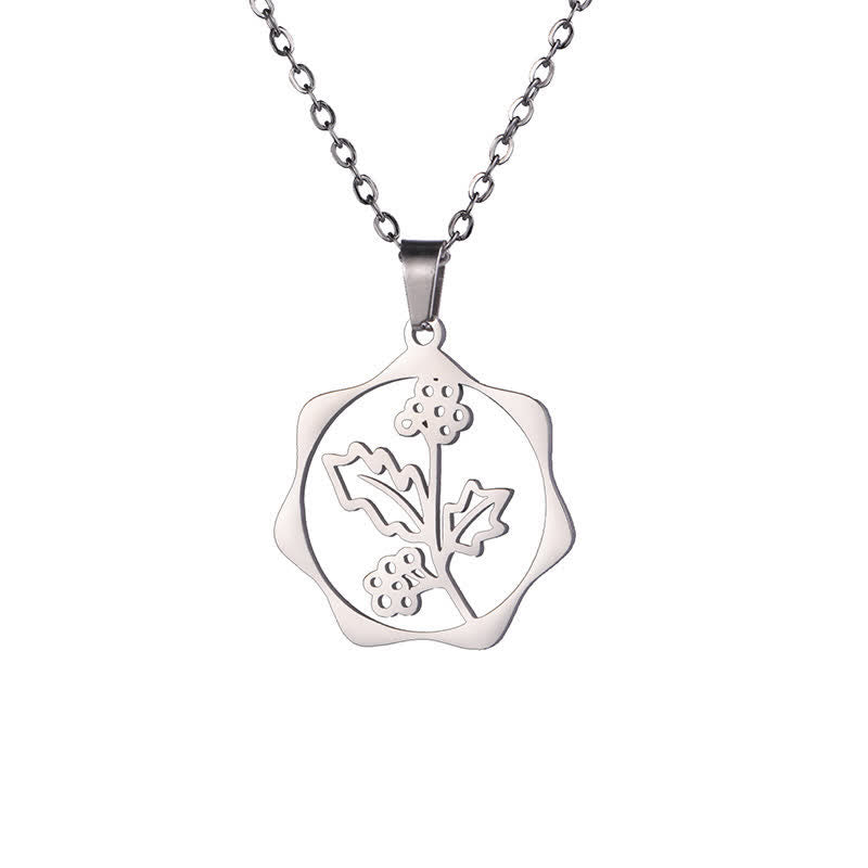 Buddha Stones Titanium Steel Birth Flower Lotus Enlightenment Pendant Necklace - Holly - Silvery Titanium Steel - image 23