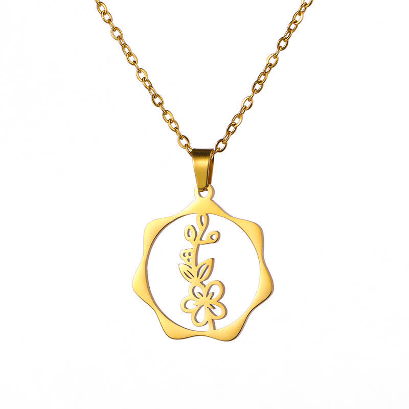 Buddha Stones Titanium Steel Birth Flower Lotus Enlightenment Pendant Necklace - Hawthorn Flower - Golden Titanium Steel - image 4