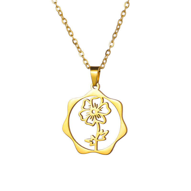 Buddha Stones Titanium Steel Birth Flower Lotus Enlightenment Pendant Necklace - Cosmos - Golden Titanium Steel - image 20