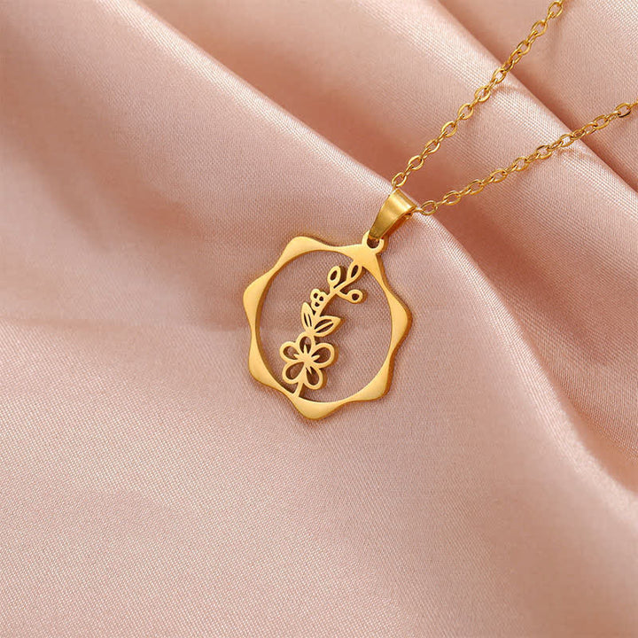 Buddha Stones Titanium Steel Birth Flower Lotus Enlightenment Pendant Necklace - image 7