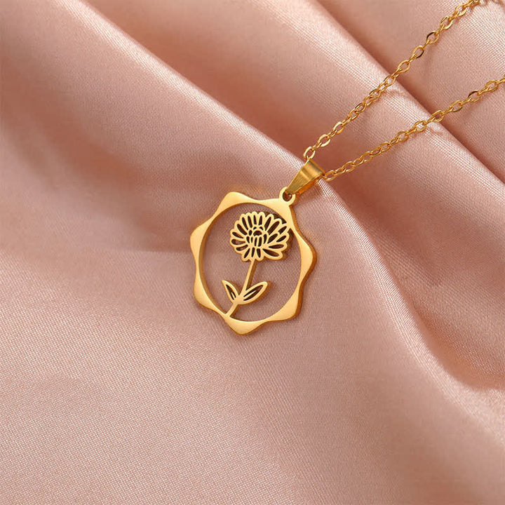 Buddha Stones Titanium Steel Birth Flower Lotus Enlightenment Pendant Necklace - image 12