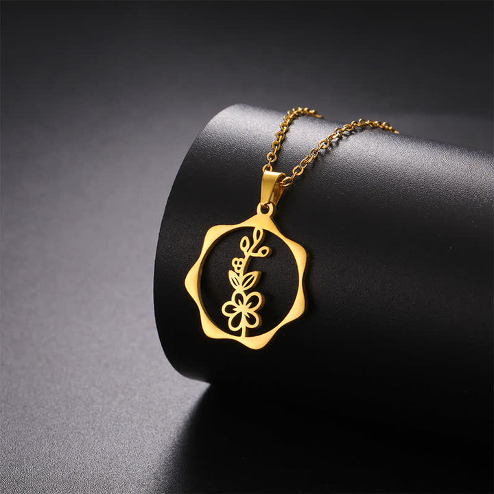 Buddha Stones Titanium Steel Birth Flower Lotus Enlightenment Pendant Necklace - image 6