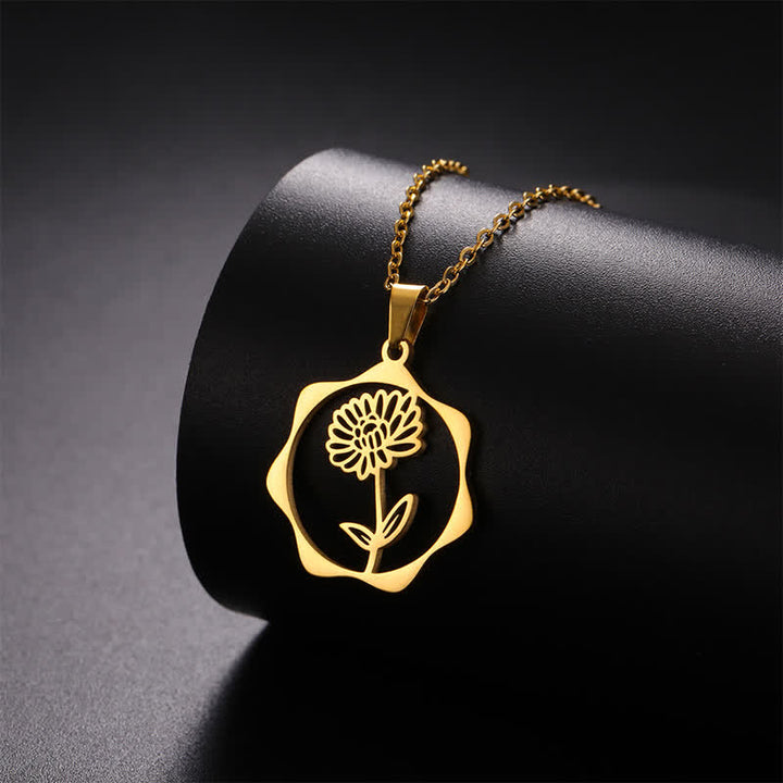 Buddha Stones Titanium Steel Birth Flower Lotus Enlightenment Pendant Necklace - image 11