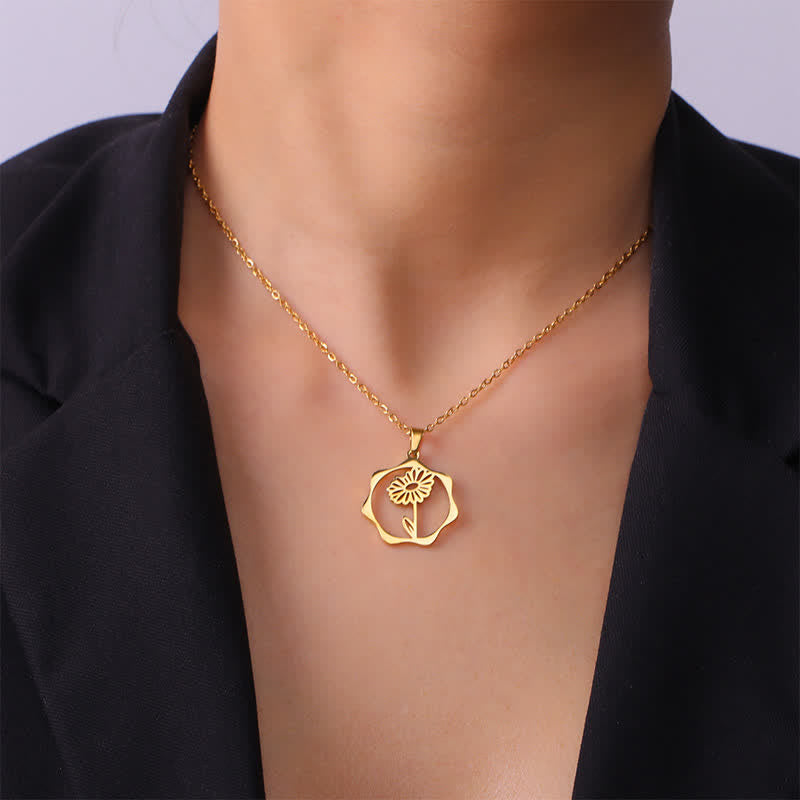 Buddha Stones Titanium Steel Birth Flower Lotus Enlightenment Pendant Necklace - image 16
