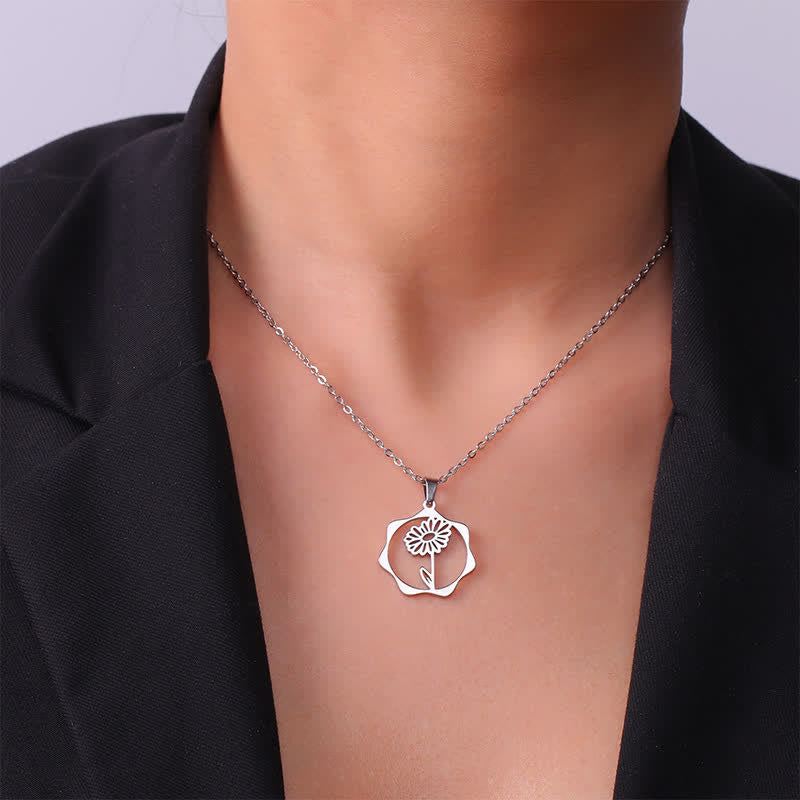 Buddha Stones Titanium Steel Birth Flower Lotus Enlightenment Pendant Necklace - image 14