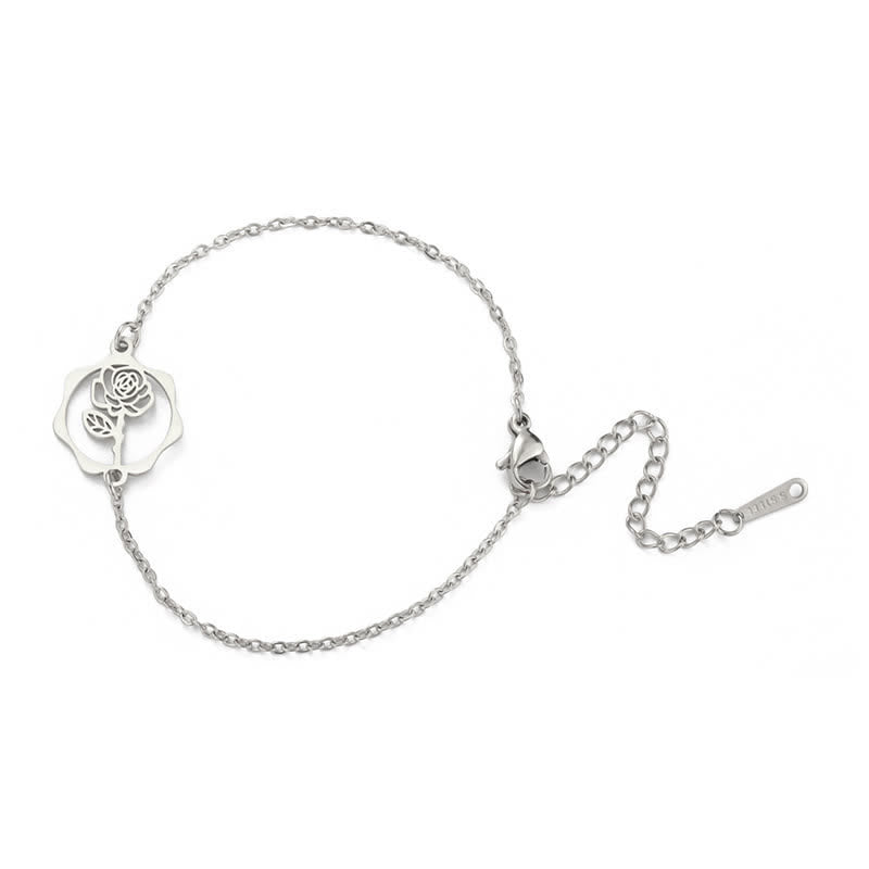 Buddha Stones Titanium Steel Birth Flower New beginning Bracelet - Rose - Silvery Titanium Steel - image 1