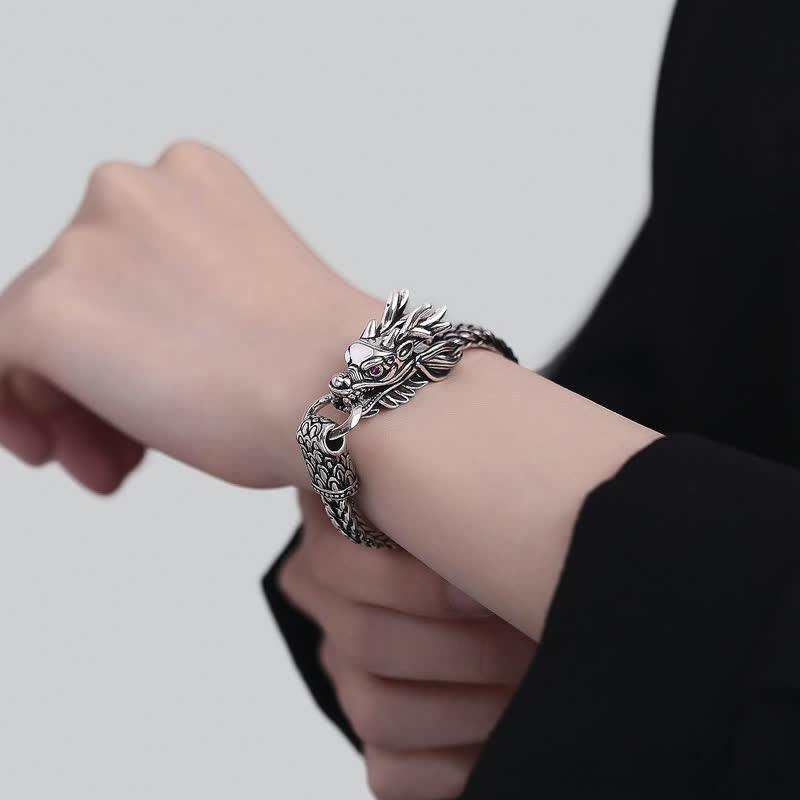 Buddha Stones Copper Dragon Strength Silver Tone Retro Braided Bracelet - image 4