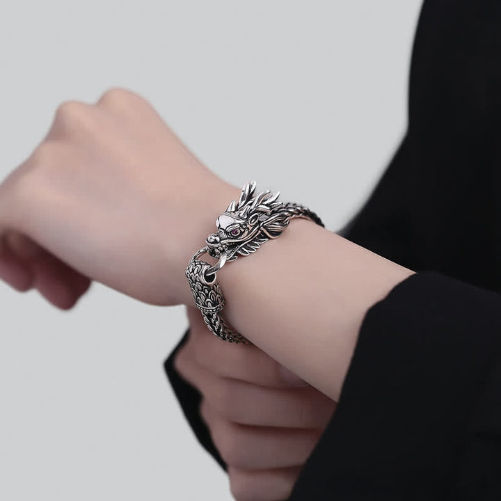 Buddha Stones Copper Dragon Strength Silver Tone Retro Braided Bracelet - image 4