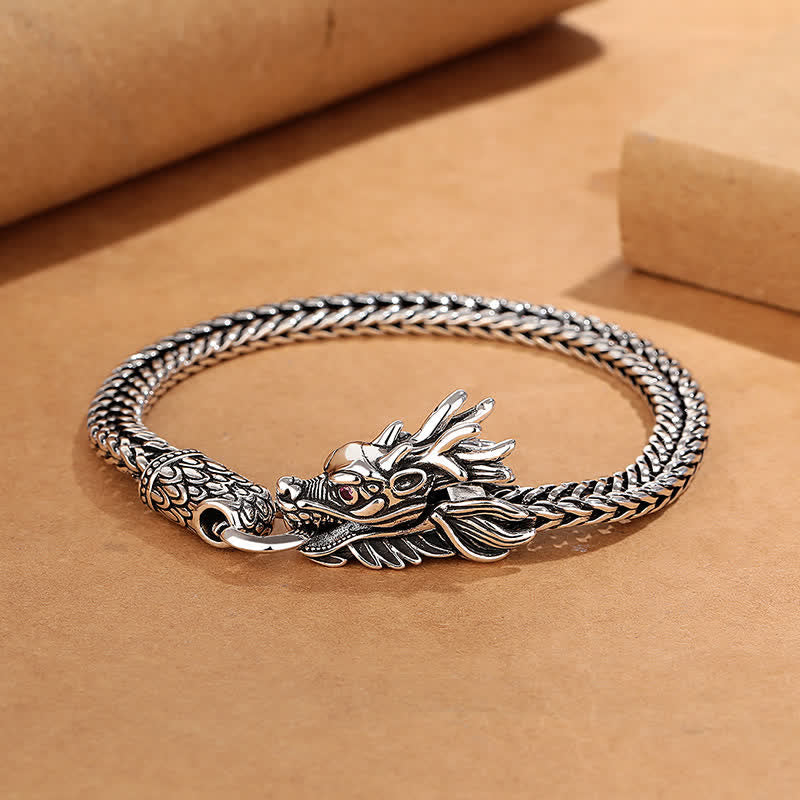 Buddha Stones Copper Dragon Strength Silver Tone Retro Braided Bracelet - 8.3–8.7 in (21–22 cm) - Copper( Balance♥Self Care) - image 0