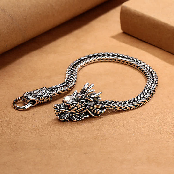 Buddha Stones Copper Dragon Strength Silver Tone Retro Braided Bracelet - image 2