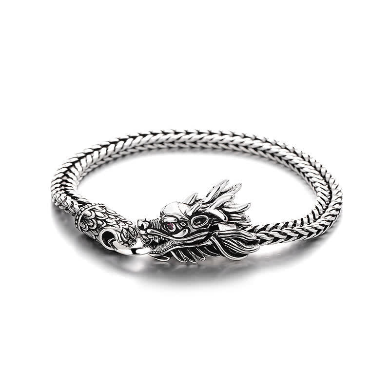 Buddha Stones Copper Dragon Strength Silver Tone Retro Braided Bracelet - image 1