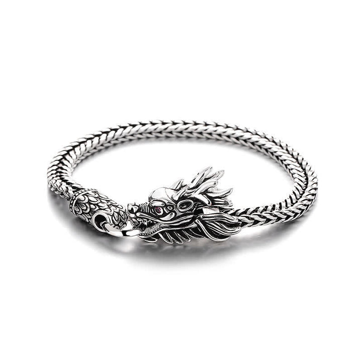 Buddha Stones Copper Dragon Strength Silver Tone Retro Braided Bracelet - image 1