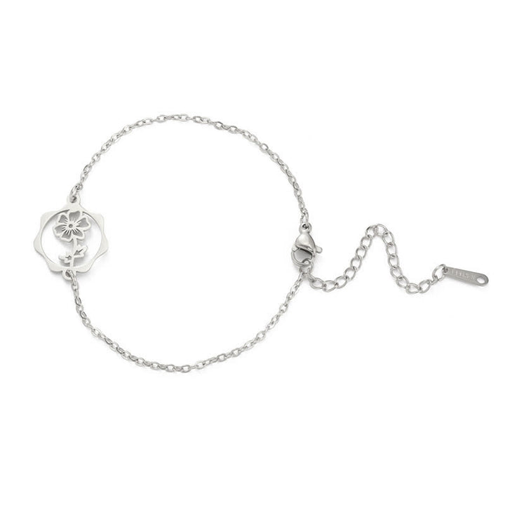 Buddha Stones Titanium Steel Birth Flower New beginning Bracelet - Cosmos - Silvery Titanium Steel - image 19