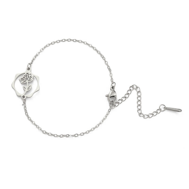 Buddha Stones Titanium Steel Birth Flower New beginning Bracelet - Lotus - Silvery Titanium Steel - image 22
