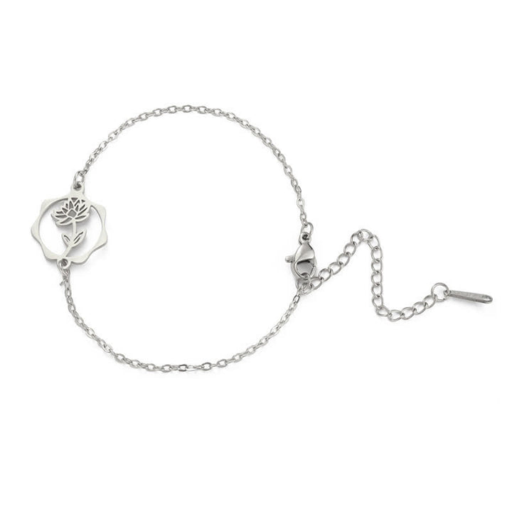 Buddha Stones Titanium Steel Birth Flower New beginning Bracelet - Lotus - Silvery Titanium Steel - image 22