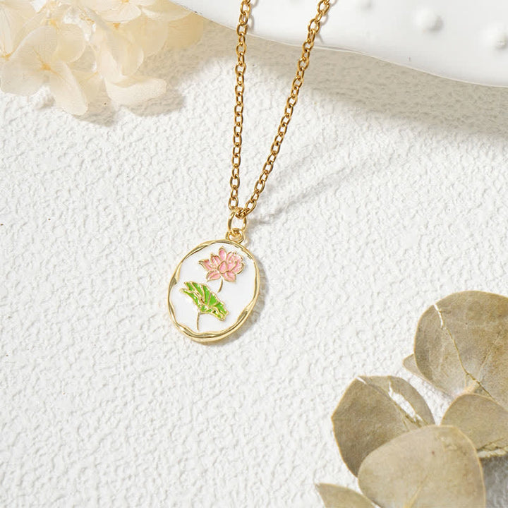 Buddha Stones Titanium Steel Birth Flower Strengthen Pendant Necklace - Water Lily - Golden Titanium Steel - image 15