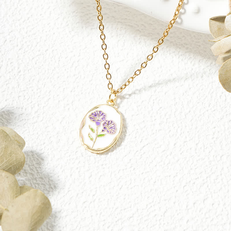 Buddha Stones Titanium Steel Birth Flower Strengthen Pendant Necklace - Morning Glory - Golden Titanium Steel - image 17
