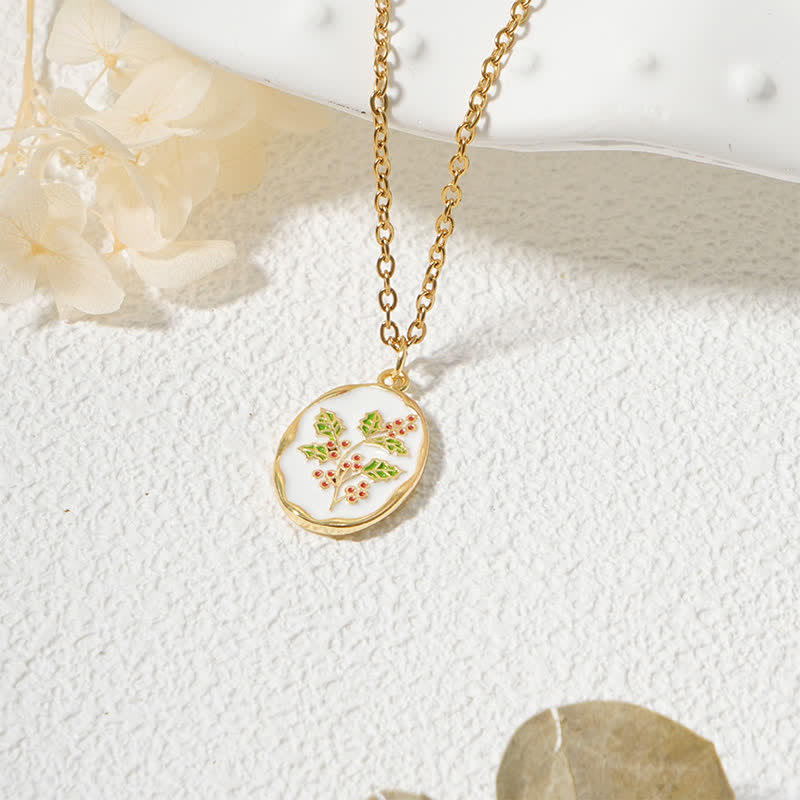Buddha Stones Titanium Steel Birth Flower Strengthen Pendant Necklace - Holly - Golden Titanium Steel - image 26