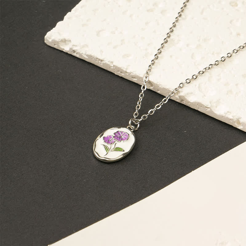 Buddha Stones Titanium Steel Birth Flower Strengthen Pendant Necklace - Violet - Silvery Titanium Steel - image 4