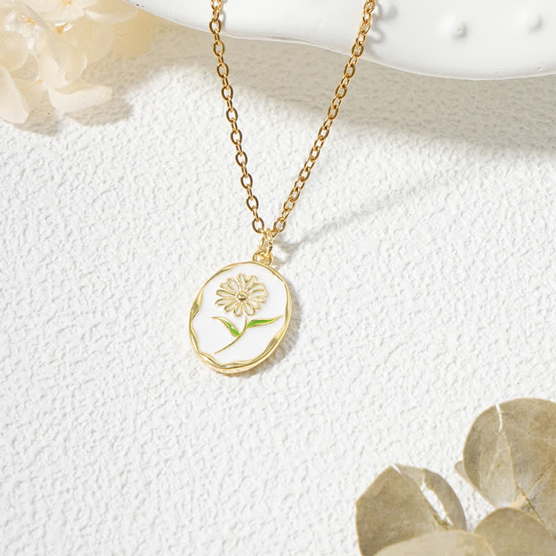 Buddha Stones Titanium Steel Birth Flower Strengthen Pendant Necklace - Daisy - Golden Titanium Steel - image 8