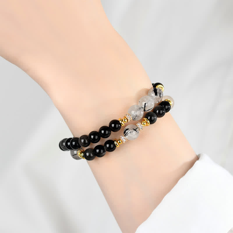 Buddha Stones Natural Silver Sheen Obsidian Double Wrap Soothing Bracelet - image 4