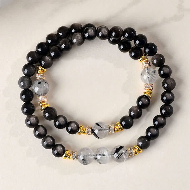 Buddha Stones Natural Silver Sheen Obsidian Double Wrap Soothing Bracelet - Silver Sheen Obsidian(Grounding♥Intuition) - image 0