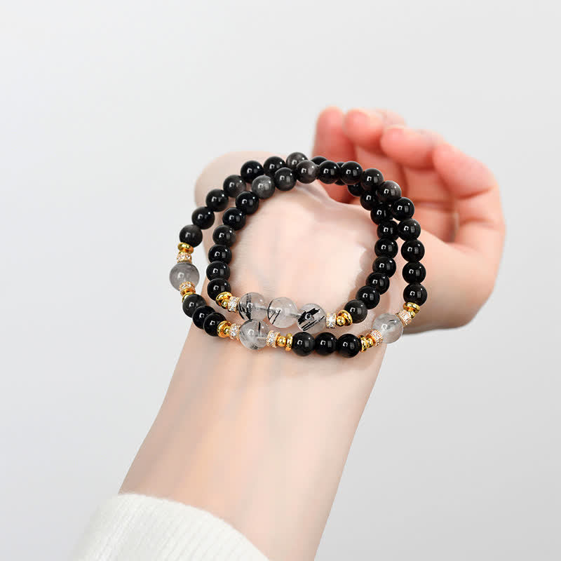 Buddha Stones Natural Silver Sheen Obsidian Double Wrap Soothing Bracelet - image 7