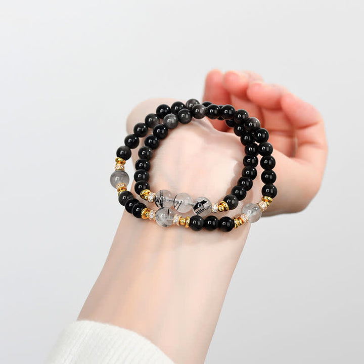 Buddha Stones Natural Silver Sheen Obsidian Double Wrap Soothing Bracelet - image 7