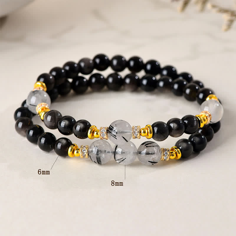 Buddha Stones Natural Silver Sheen Obsidian Double Wrap Soothing Bracelet - image 3