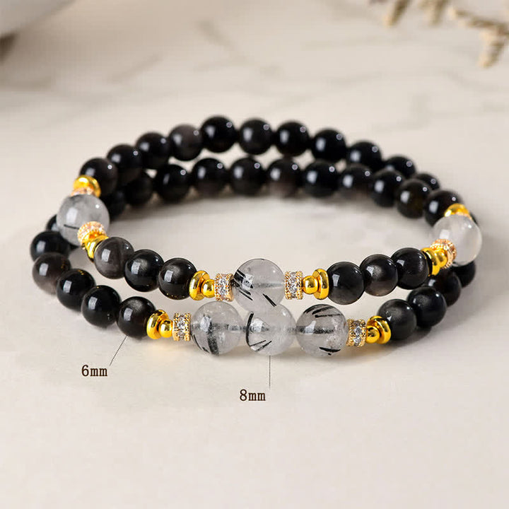 Buddha Stones Natural Silver Sheen Obsidian Double Wrap Soothing Bracelet - image 3