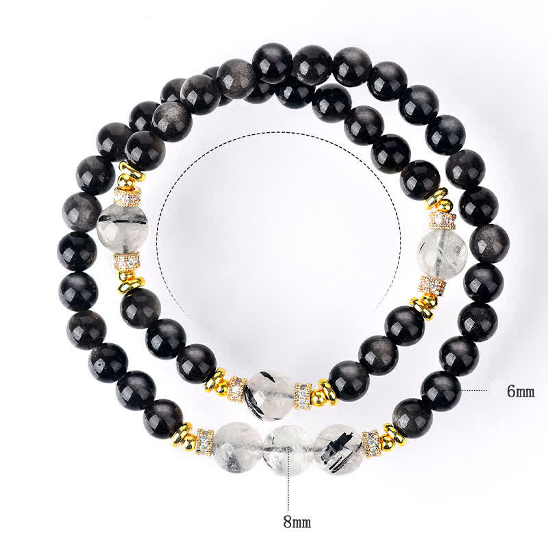 Buddha Stones Natural Silver Sheen Obsidian Double Wrap Soothing Bracelet - image 8