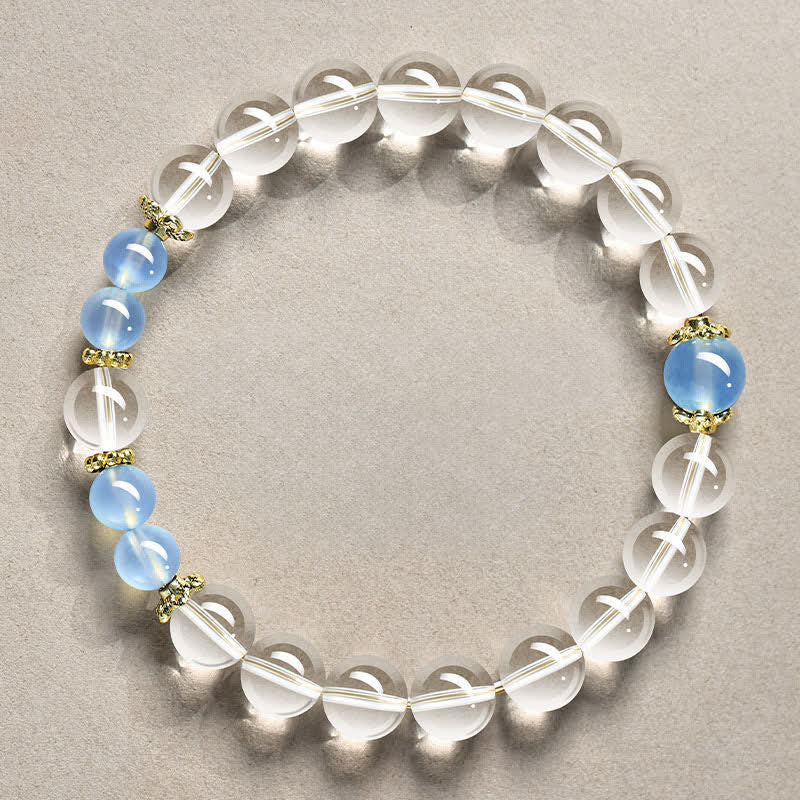 Buddha Stones Natural Clear Quartz Beaded Healing Bracelet - 8mm Clear Quartz Aquamarine(Wrist Circumference:15–16 cm) - image 7