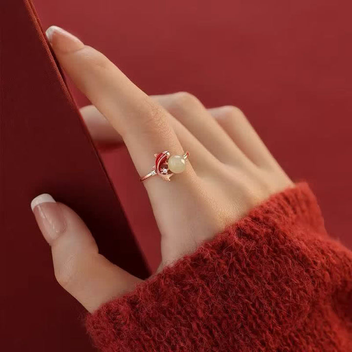 Buddha Stones Copper Koi Fish Success Pearl Inspired Adjustable Open Ring - image 9