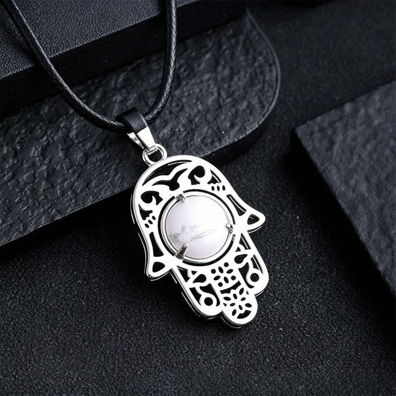 Buddha Stones Natural Black Obsidian Hamsa Palm Inlay Crystal Strength Necklace - Natural Turquoise(Color May Vary) - image 16