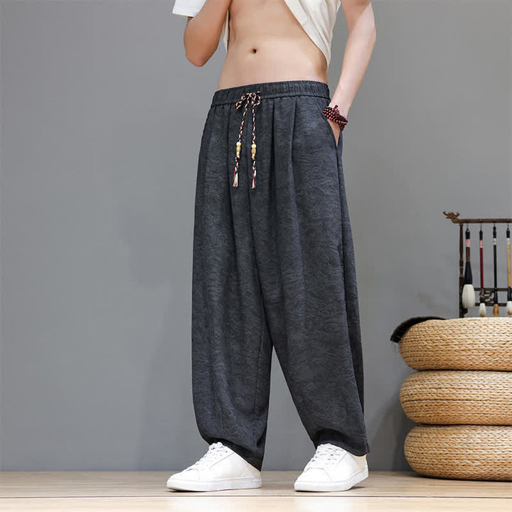 Buddha Stones Summer Bohemian Drawstring Solid Plant Pattern Men's Harem Pants With Pockets - Black - US/UK/AU48，EU58 (6XL) - image 9