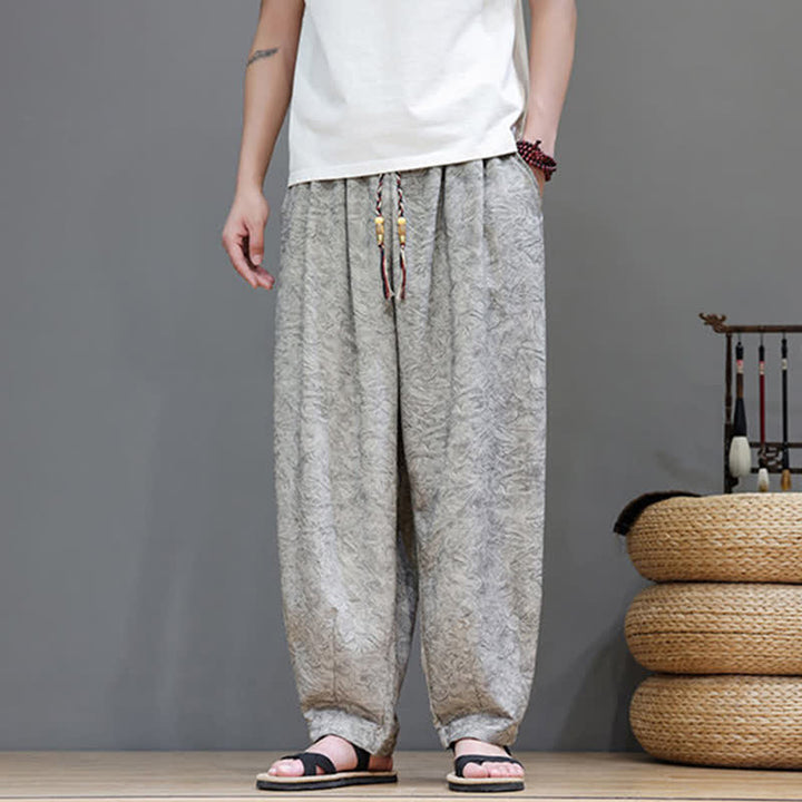Buddha Stones Summer Bohemian Drawstring Solid Plant Pattern Men's Harem Pants With Pockets - image 26