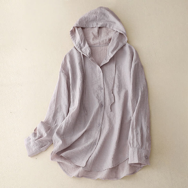 Buddha Stones Summer Casual Drawstring Solid Hooded Women's Long Sleeve Shirts - Thistle - US12，UK/AU16，EU44 (2XL) - image 16