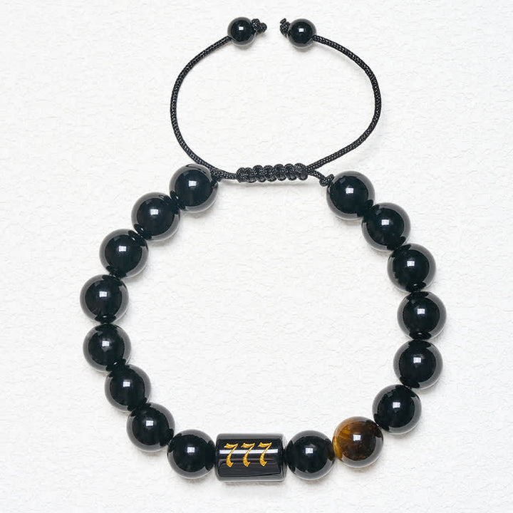 Buddha Stones Angel Number Natural Black Obsidian Tiger Eye Strength Fulfillment Bracelet - image 25