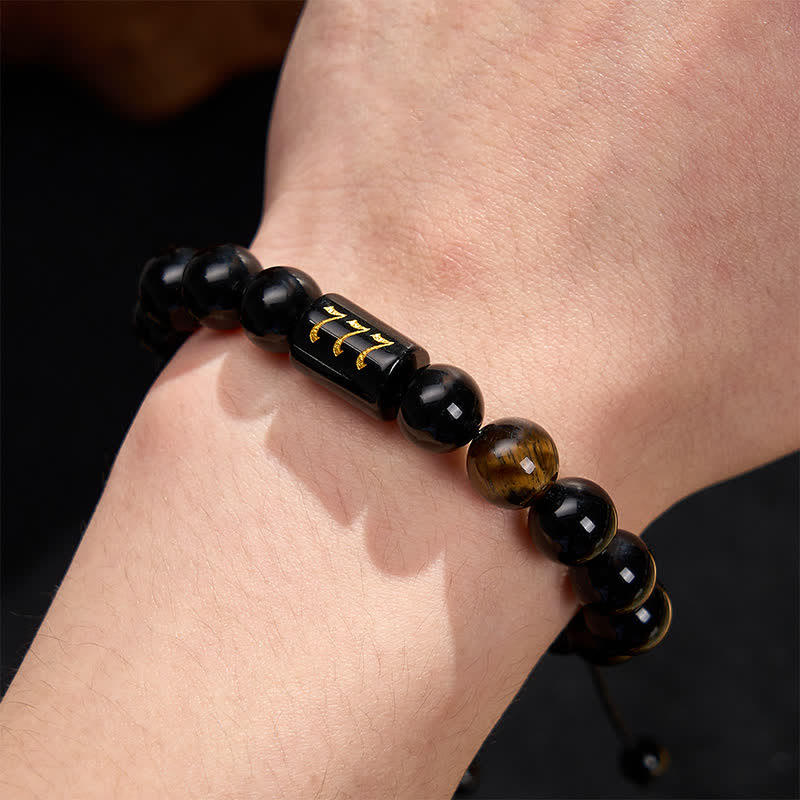 Buddha Stones Angel Number Natural Black Obsidian Tiger Eye Strength Fulfillment Bracelet - image 27