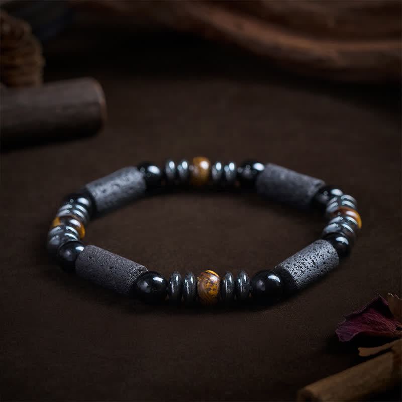 Buddha Stones Natural Tiger's Eye Obsidian Hematite Lava Rock Powerful Bracelet - image 2